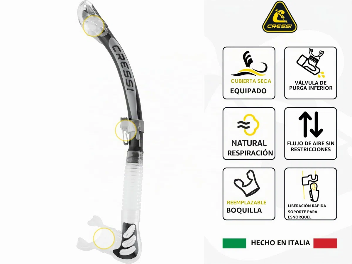 CRESSI Big Eyes+Alpha Ultra Dry Combo Black/Azure - Conjunto Máscara + Snorkel Alpha UD para Buceo y Snorkel, Negro/Azul Talla Única, Adultos