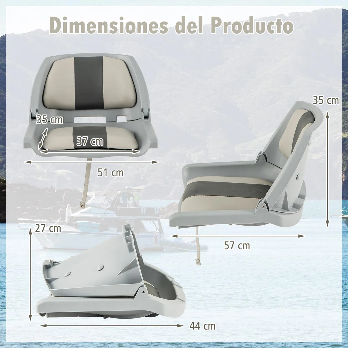 COSTWAY Asiento Barco Plegable, Sillas para Barco con Respaldo Bajo, Cojines Tapizados de Cuero de PVC, Asiento Yate Impermeable, Canoa