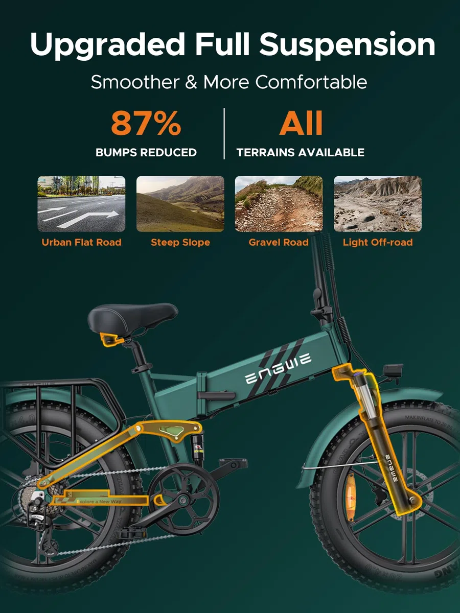 ENGWE Engine Pro 2.0 Bici eléctrica Plegable con Feto Gordo de 20" x 4,0", Batería de 48V 16Ah con una hasta 110KM, Sensor de Par, Suspensión Doble y Freno Hidráulico y 8 Velocidades