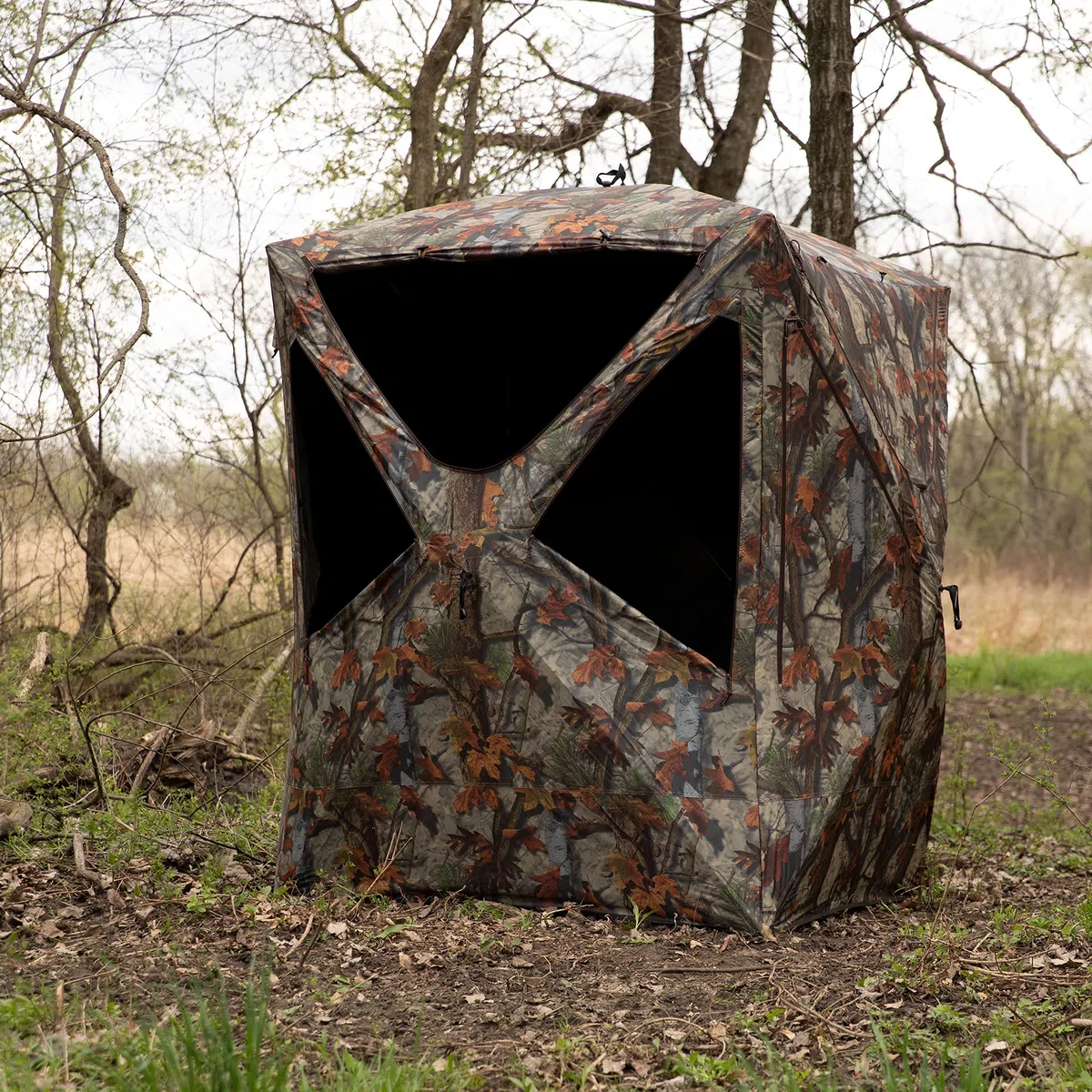 Barronett Blinds Prowler 300, persiana de caza portátil, persiana de cubo alto, disparar mientras estás de pie, ligera, para 2 personas, bosque de sendero de sangre, 80 x 75 x 75 pulgadas, PR300BT