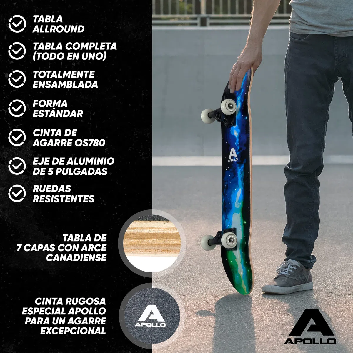 Apollo Skateboard Niño | Monopatín Niño y Skateboard Adulto Todo en Uno | Tabla de Skate de 7 Capas, Moderna, Cóncava Media, Rodamientos ABEC-7 | Conducción Ideal con Cada Estilo