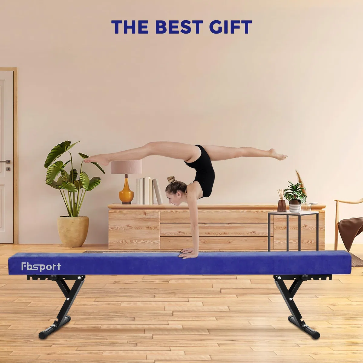 FBSPORT Barra Equilibrio Gimnasia artistica Ajustable 244cm,5 Alturas Ajustables viga de Piso Alto y bajo Alta Estabilidad Equipos de Entrenamiento de práctica de Gimnasio para niños/Adultos