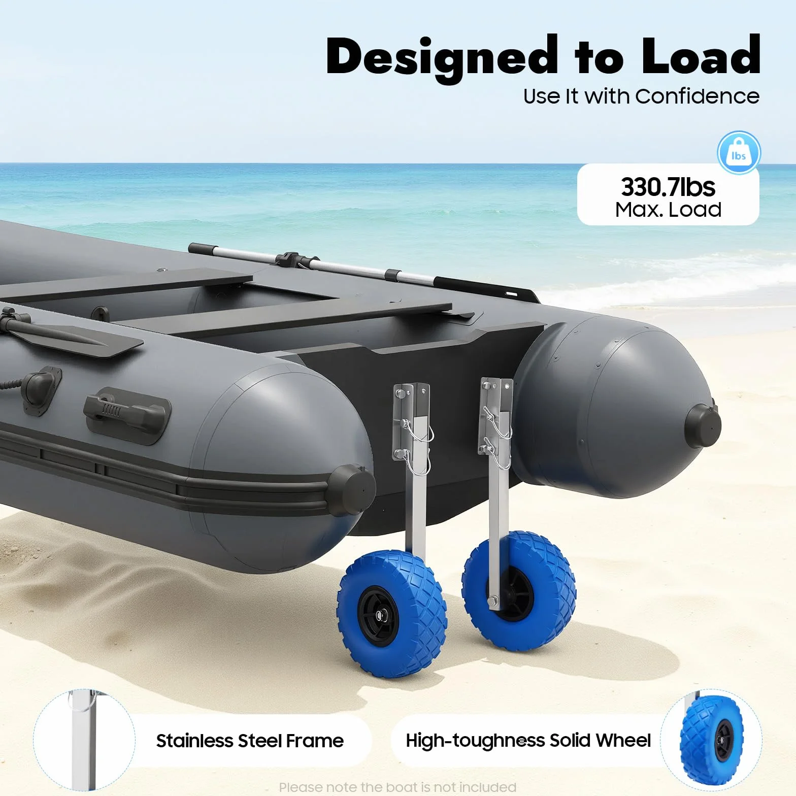 Ruedas traseras deslizantes de acero inoxidable, ruedas de transporte desmontables, ruedas para botes hinchables, ruedas de transporte, ruedas deslizantes con carga de 150 kg para todo tipo de