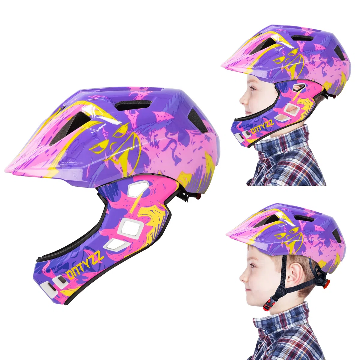 Casco Integral Niños Casco Bicicleta Niña Casco Bici con Mentonera Desmontable para MTB BMX Ciclismo Patines Scooter