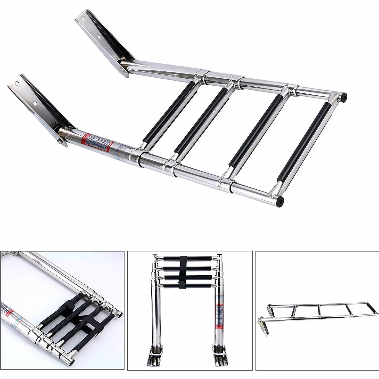 FreeTec 4 Steps Telescoping Ladder, Escalera de Barco Marina de Natación Telescópica Inoxidable con Manija Incorporada