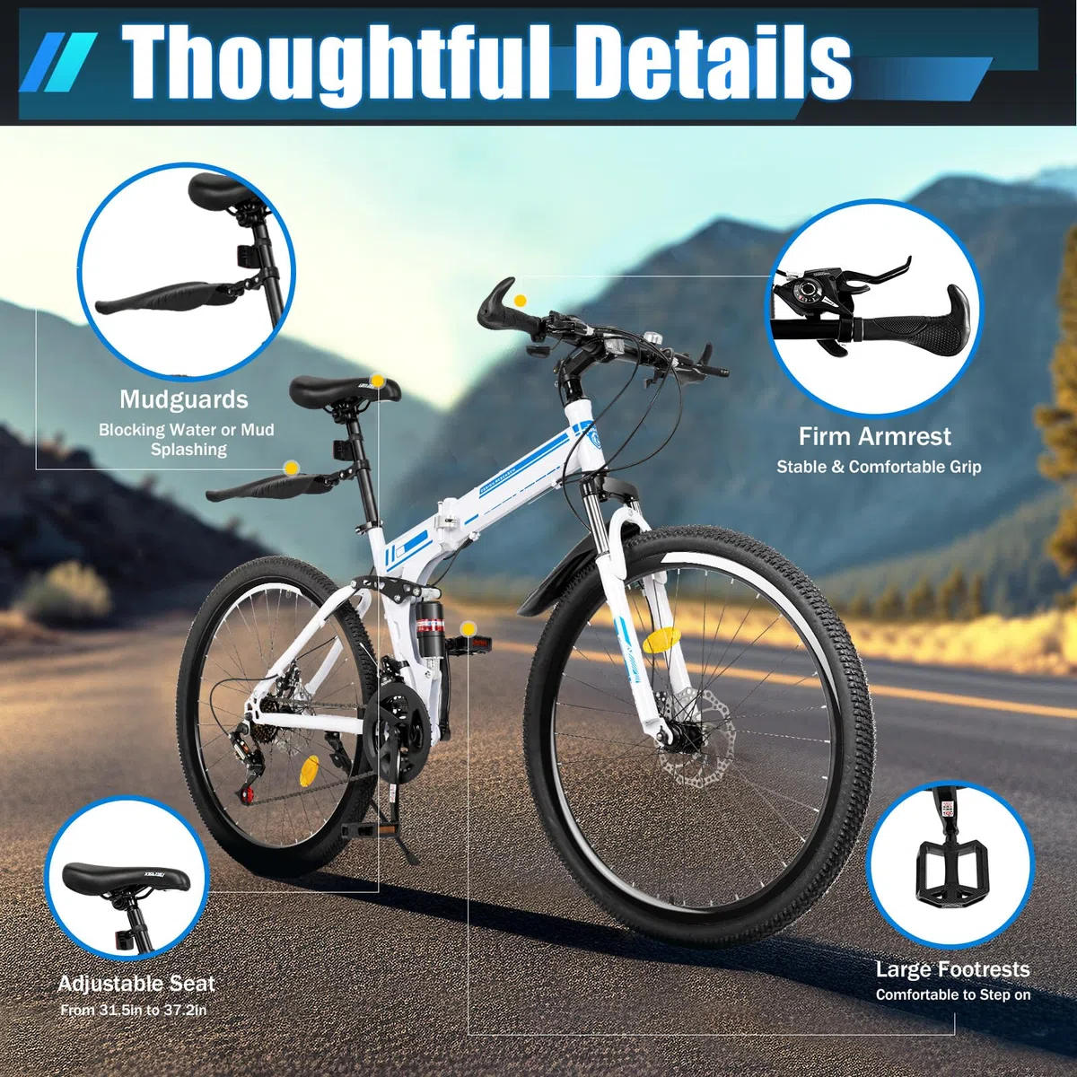Bicicleta plegable de 26 pulgadas para adultos, bicicleta plegable de 21 velocidades, de acero al carbono, altura ajustable, para exteriores, para alturas de 5,25 a 5,9 pies
