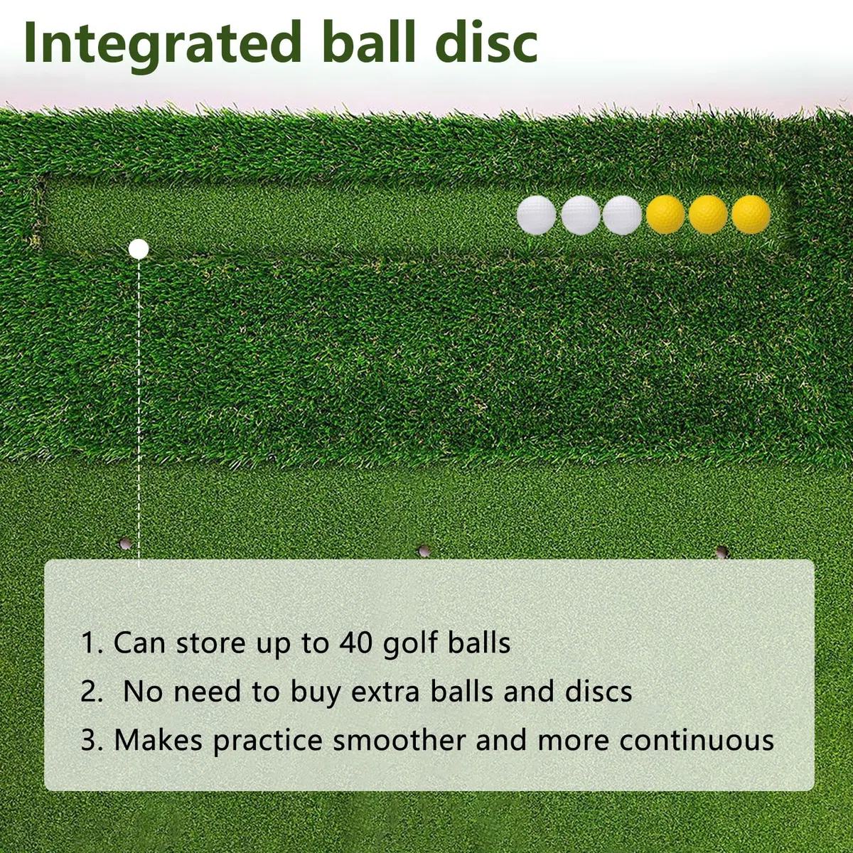 Alfombrilla de golf de 150 x 120 cm, con 40 mm de grosor y 16 mm Fairway Turf, acolchado de EVA de 10 mm, doble área de té y chipping, incluye 9 pelotas y tés, esterilla de práctica de golf extra