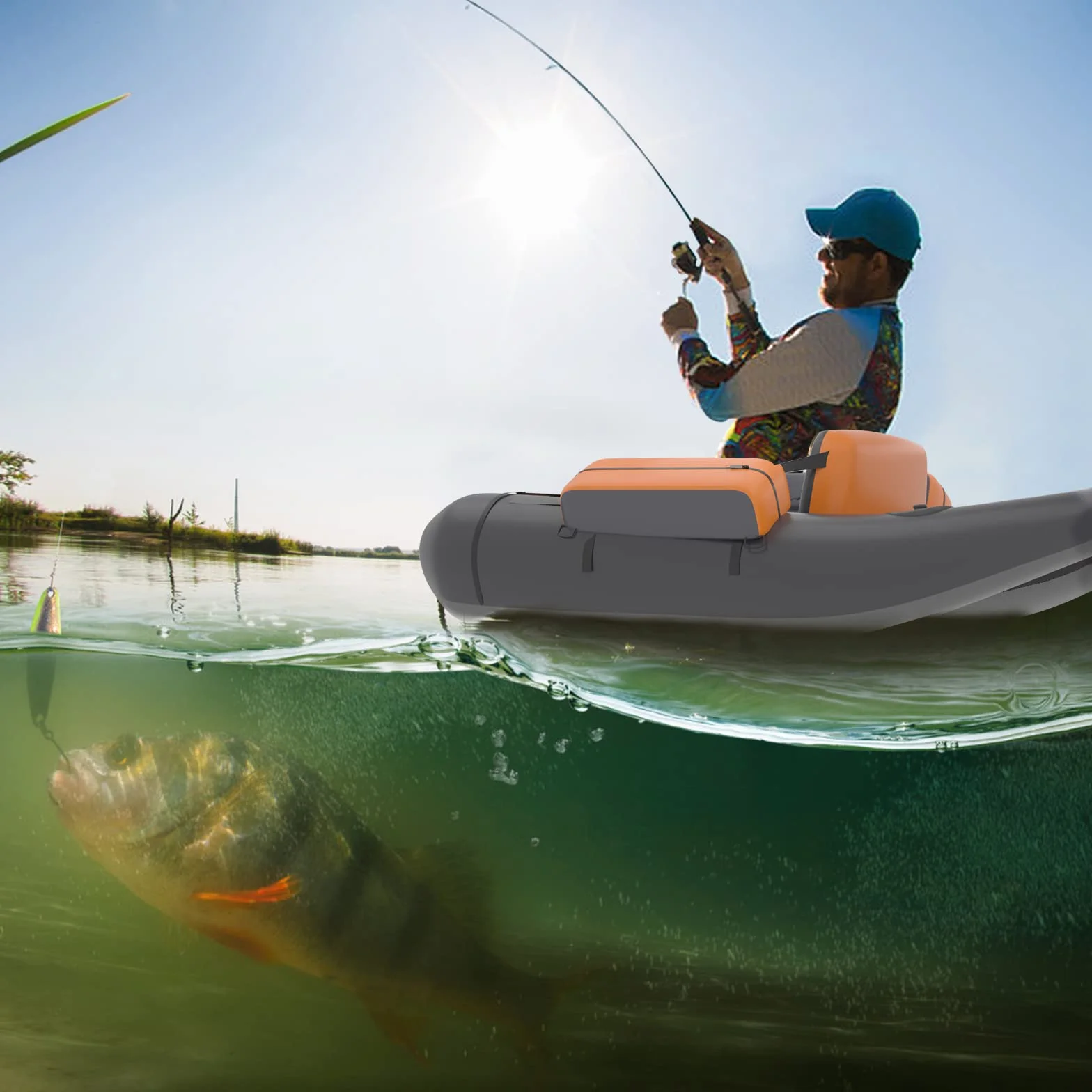 HOMASIS Embarcación neumática de Pescador, Embarcación neumática con Aletas de PP y Pala de Aluminio, Embarcación de Pesca con Equipamiento Completo, 160 kg de Capacidad, 136x105x54cm