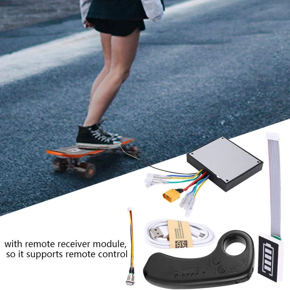 Monopatín eléctrico ESC Kit, MAGT 430W 36V Dual Drive Longboard eléctrico Control sustituto Mainboard Motor sin escobillas con Control Remoto para monopatín DIY