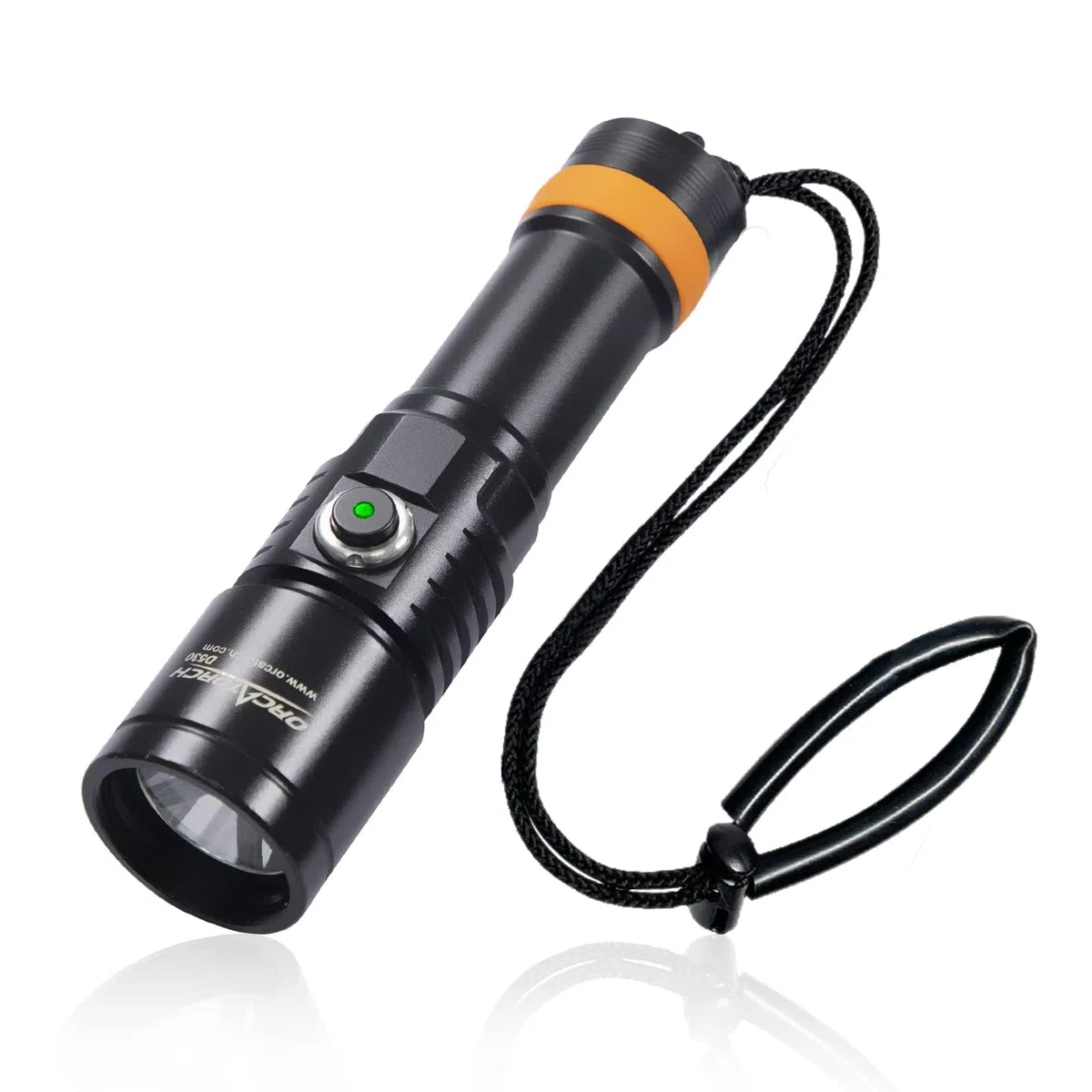 ORCATORCH D530 Luz de buceo, 1500 lúmenes, ángulo de haz estrecho de 7 grados, interruptor de botón lateral, dos modos de iluminación para buceo bajo el agua 150 metros