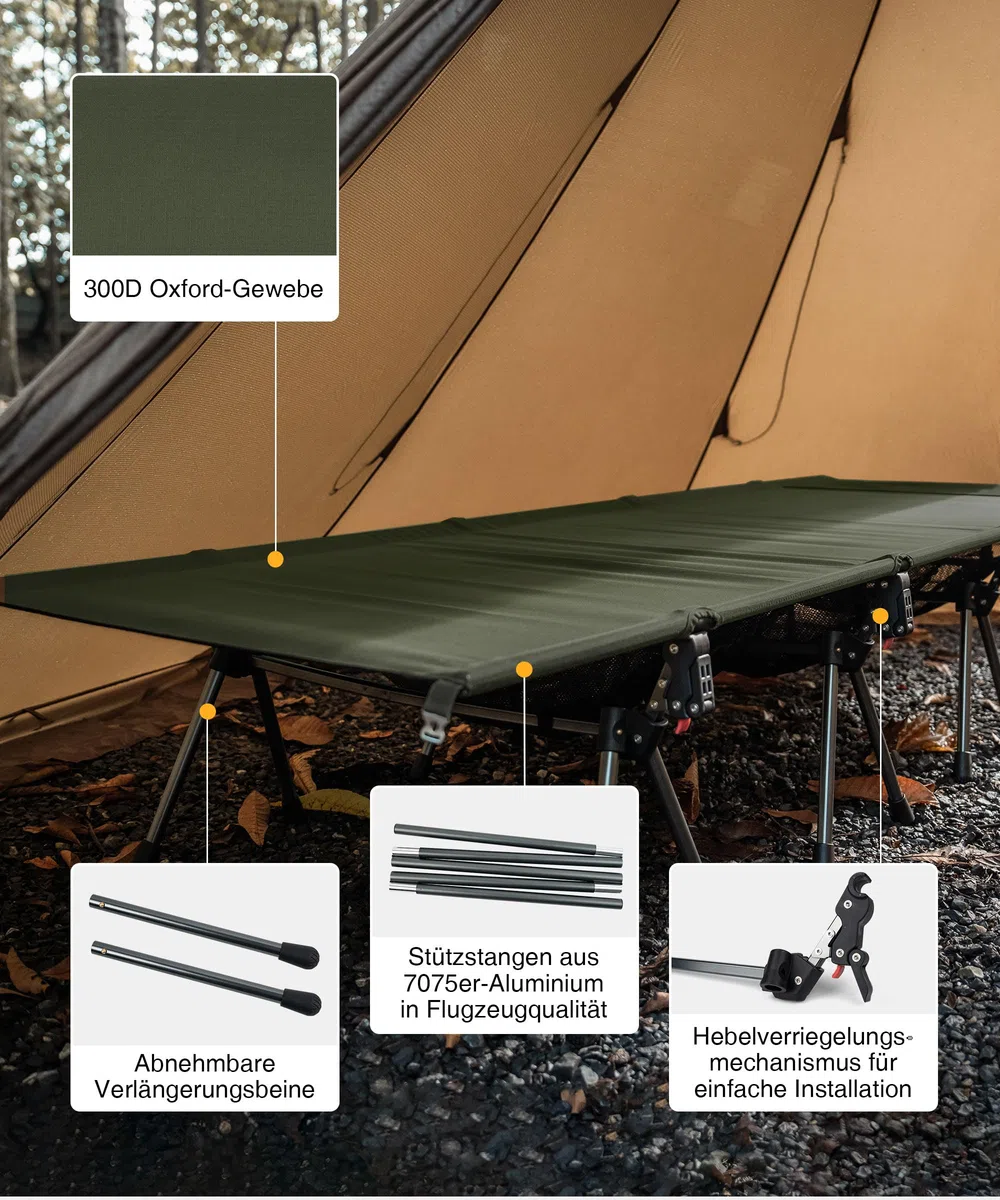 OneTigris SUPRATIROS Cama plegable XXL, portátil, plegable, ligera, para camping, hasta 180 kg, para tienda de campaña, exterior, viajes, jardín, oficina (220 x 80 cm)