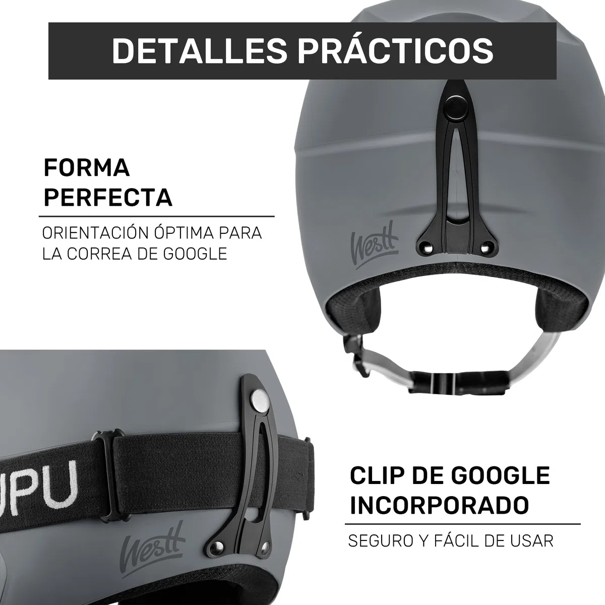Westt casco de esquí hombres señoras snowboard casco freeride esquí de travesía casco deportes de nieve casco I ligero transpirable ventilado I gris I 57-58 cm