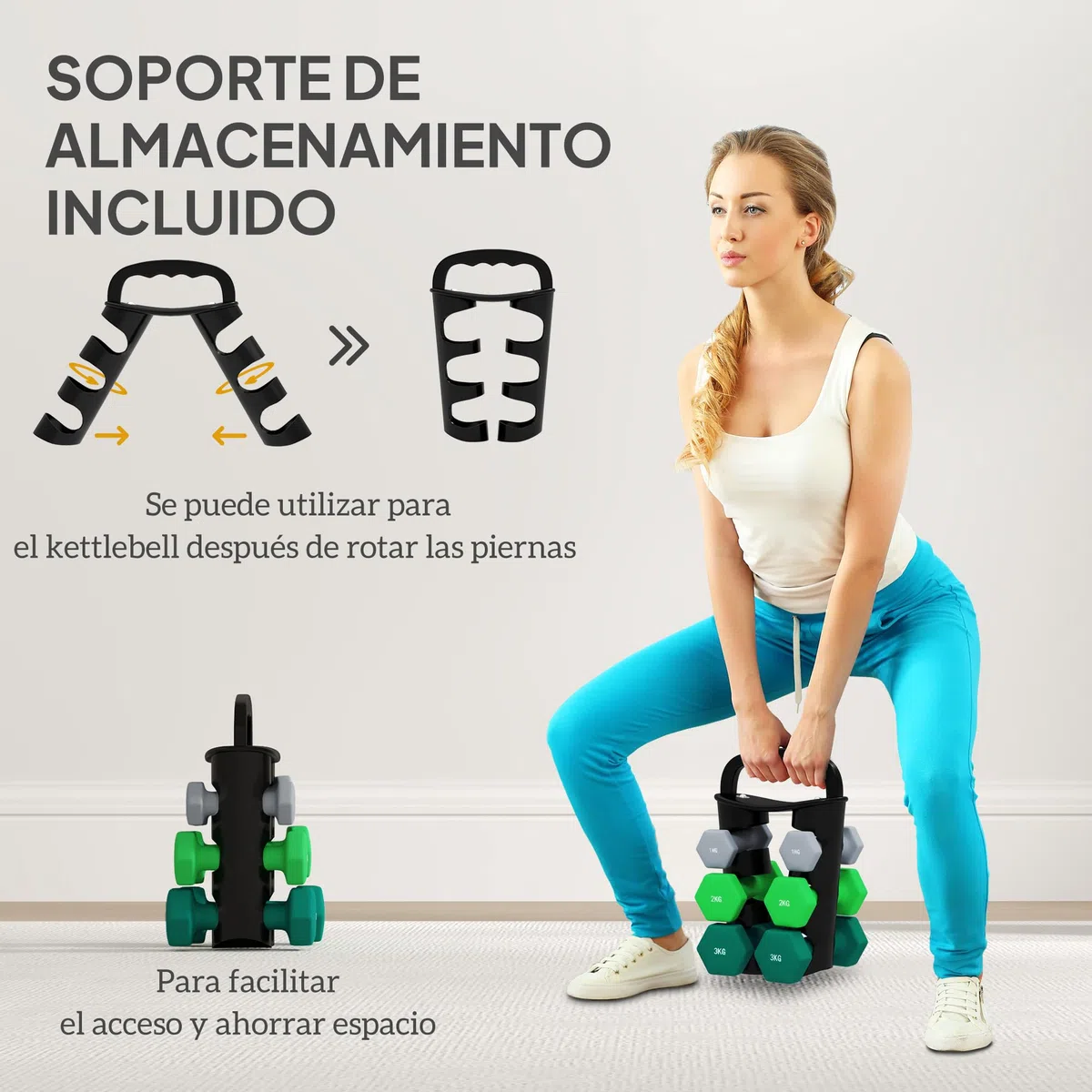 SPORTNOW Juego de Mancuernas de 6 Piezas 12 kg a 24 kg Mancuernas Hexagonales con Soporte de Almacenamiento y Mango Antideslizante para Musculación Entrenamiento en Casa Gimnasio Multicolor