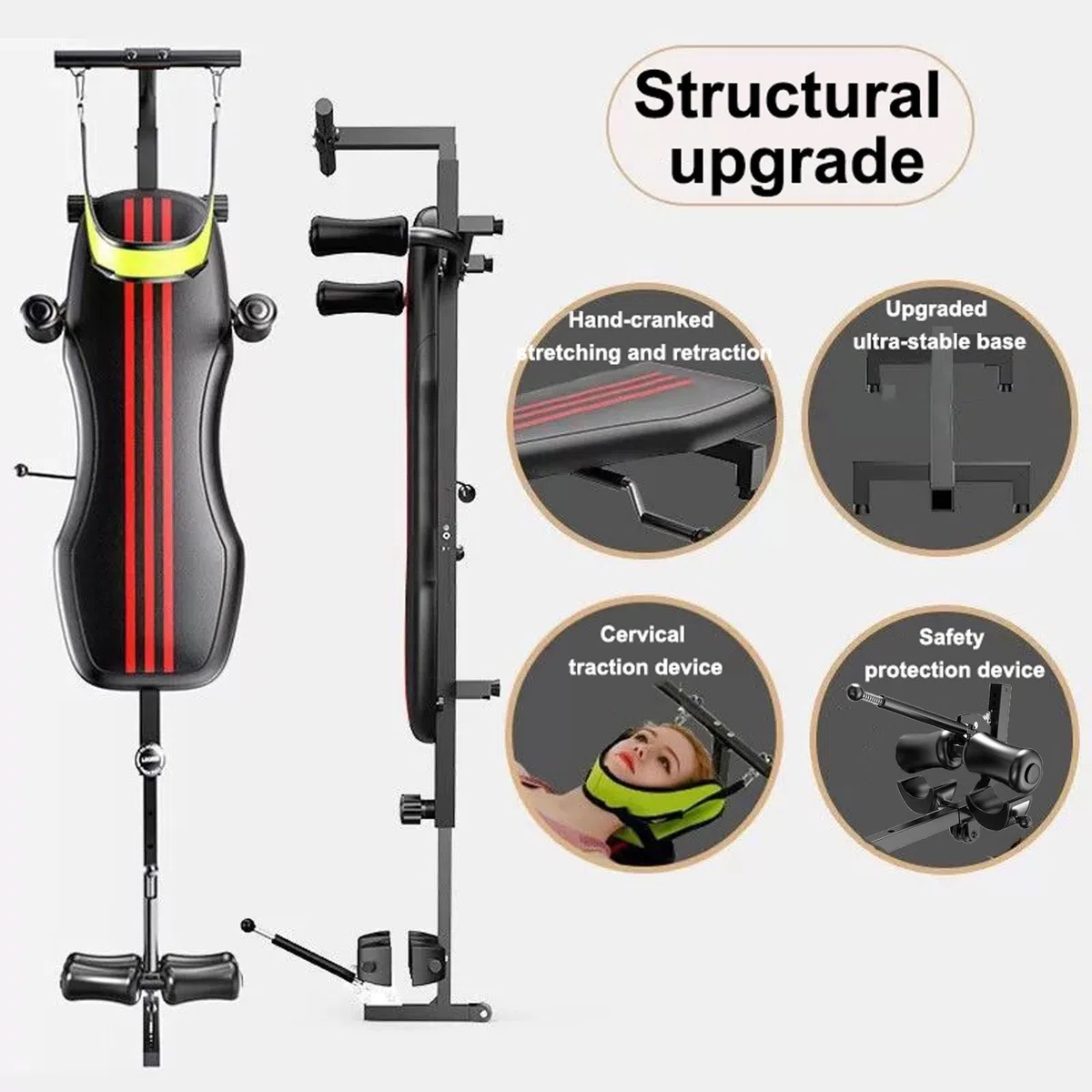 Banco de ejercicios con mesa de inversión, máquina de estiramiento y tracción de cuerpo completo con tracción cervical, mesa de descompresión lumbar for aliviar el dolor de cuello y espalda.