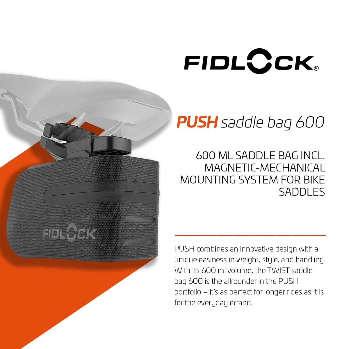 FIDLOCK Push Bag 600 Incl.Push Saddle Base Black BIDONES Y PORTABIDONES, Adultos Unisex, Negro, ESTANDAR