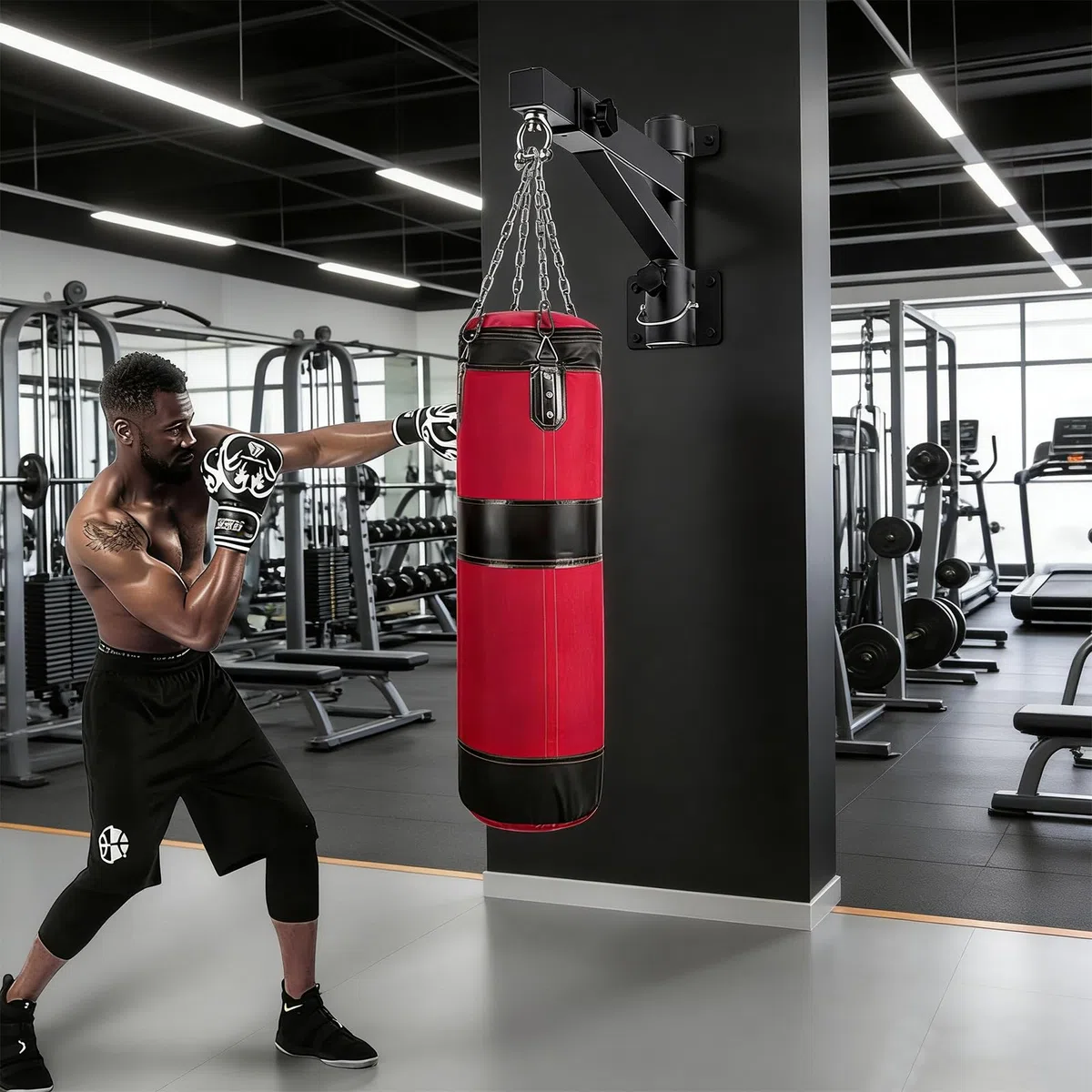Soporte de pared para saco de boxeo, soporte giratorio de alta resistencia, soporte de pared ajustable para sacos de boxeo, kickboxing y speed bags, regulable de 43 a 63 cm, hasta 113-227 kg