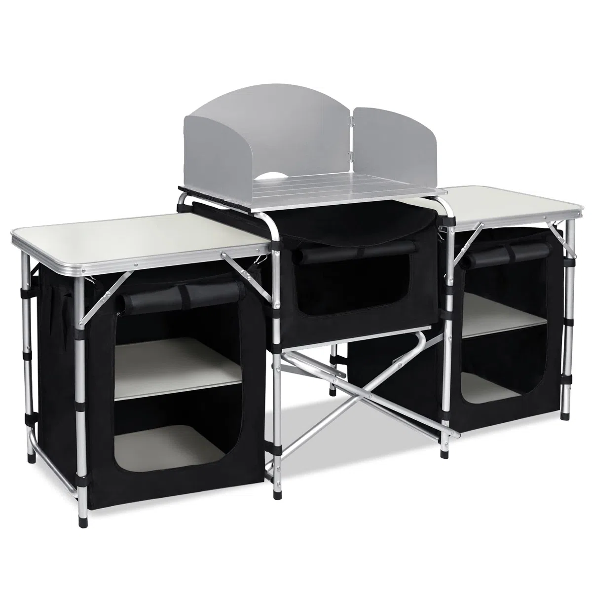 Cocina de Camping Armario de Camping Plegable con Estructura de Aluminio Compartimentos de Almacenamiento Cocina al Aire Libre, Incluye Bolsa de Transporte