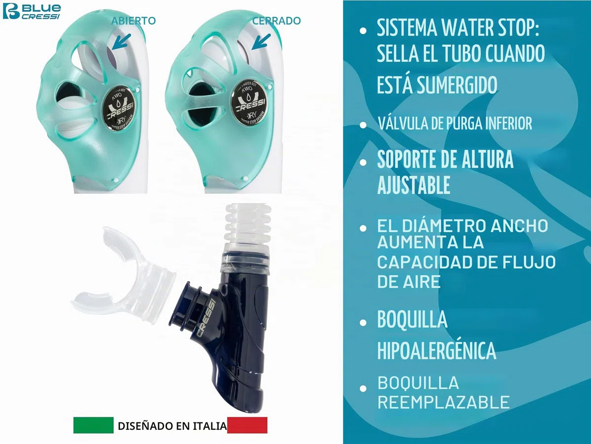 CRESSI Horizon - Mask Equiped with 4 Separate Tempered Glasses or Combo Set Mask + Snorkel Scilla Top Dry Sistem, Diving and Snorkeling with Uninterrupted Panoramic Vision