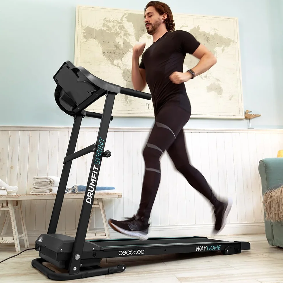 Cecotec Cinta de Correr Plegable DrumFit WayHome 1400 Sprint. 900 W, De 1 a 14 Km/h, 12 Programas Predefinidos, Panel de Control LCD, Superficie de Carrera de 110x40cm, Inclinación Manual