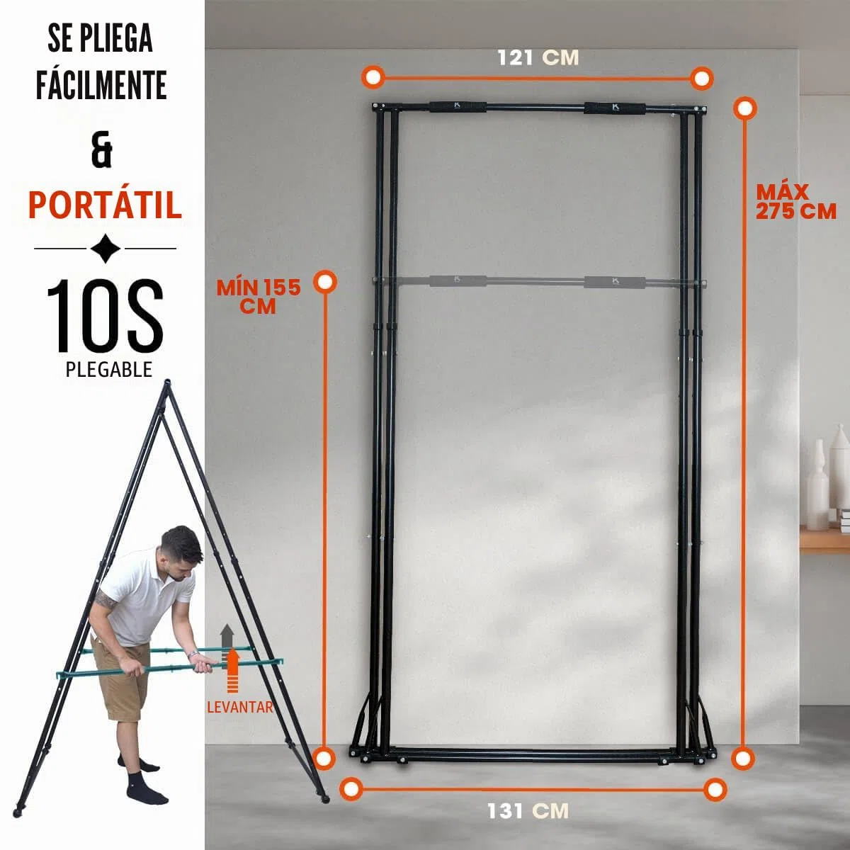 Barra de dominadas alta y plegable. Maquina de dominadas estable para el suelo en casa, interior y exterior. Gym fitness pull up bar station ajustable. Aparatos de gimnasio duraderos para ejercicios