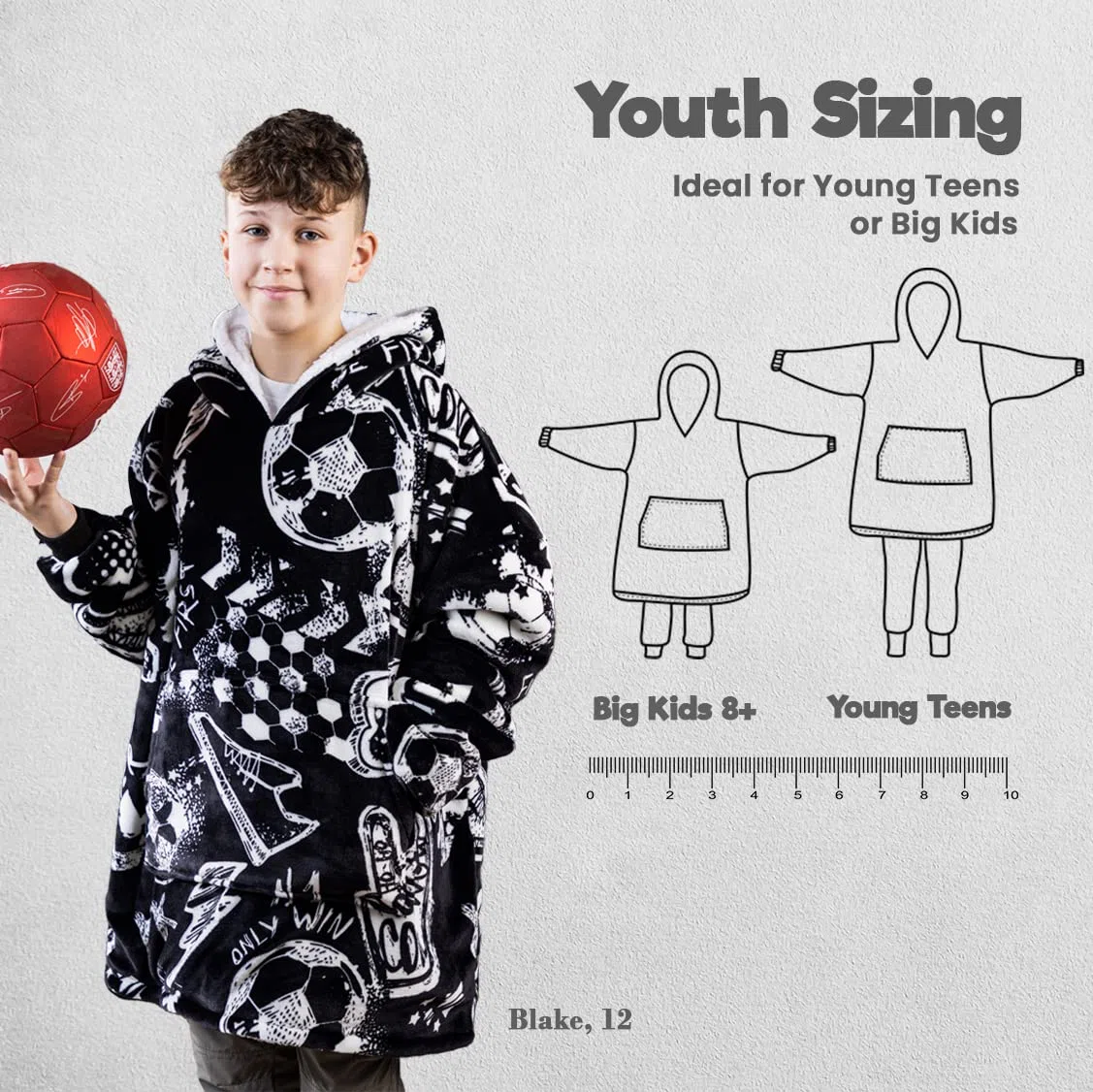 The Big Softy Manta Deportiva con Capucha para Hombres y niños, Manta usable de Gran tamaño para niños, Adolescentes, Adultos, Manta con Capucha de fútbol y Baloncesto para niños