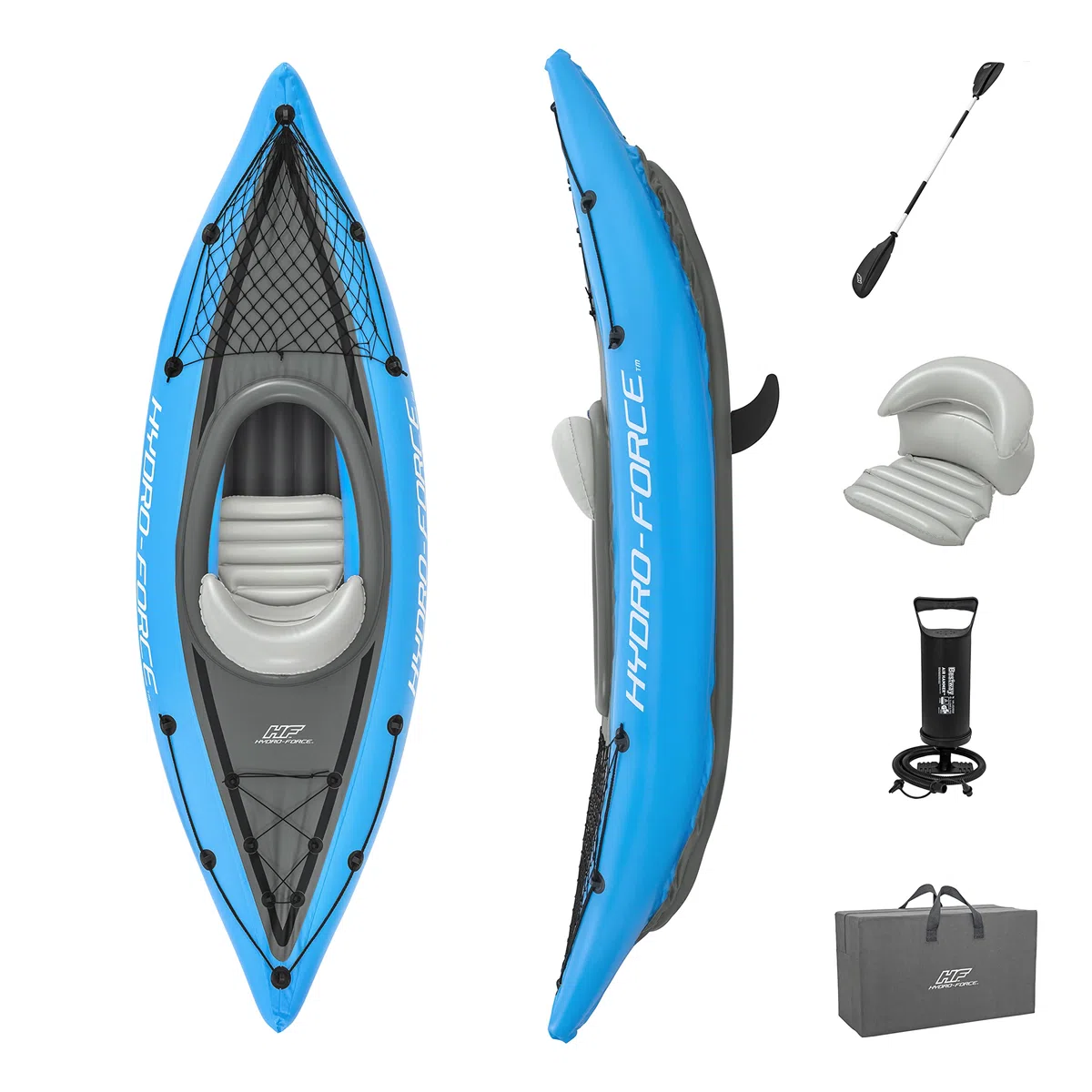 Hydro-Force Cove Champion | 1 Person Inflatable Kayak Set with Hand Pump, Paddles, Carry Bag, Blue