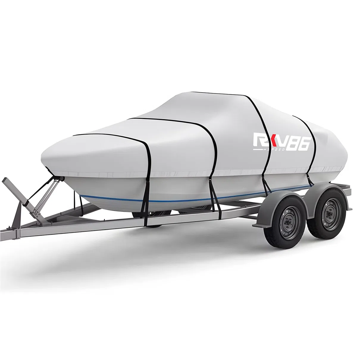 Funda para Barco con Remolque de 6,1 a 6,7 m, Lona Impermeable de poliéster 600D Resistente, de Grado Marino, con Bolsa, Apta para Casco en V, trimarán, lancha de Pesca y Proa Abierta, Plateado