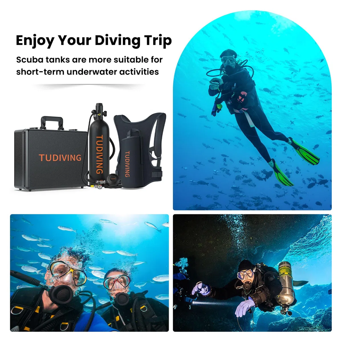 TUDIVING Mini botella de buceo de 2 l, botella de oxígeno pequeña para buceo, mini botella de buceo con 30 a 45 minutos de buceo tanque de oxígeno Submarinismo (bucear) Equipo de buceo portátil S700