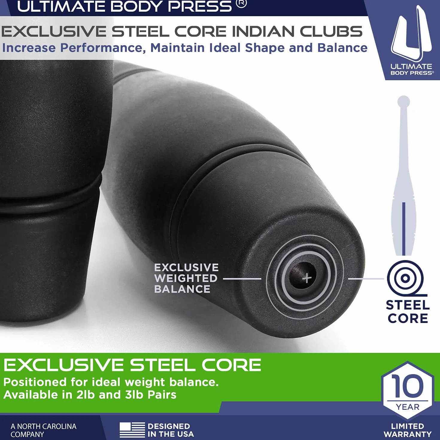 Ultimate Body Press Indian Clubs 1lb, 2lb and 3lbs Pairs