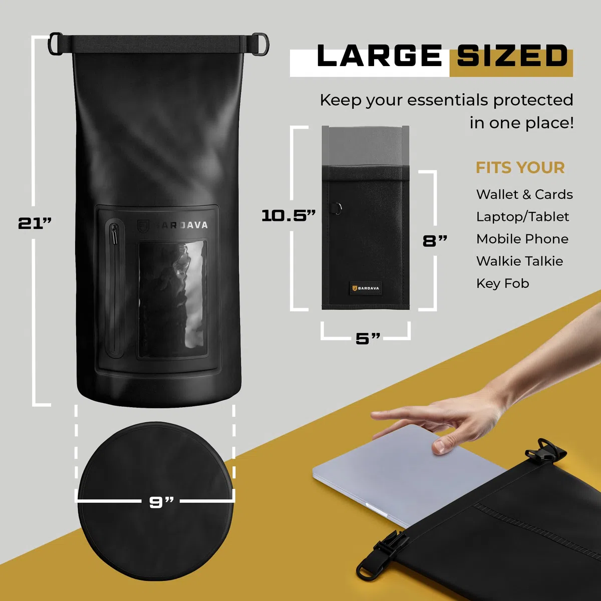 Faraday bolsa impermeable: jaula EMP impermeable para portátiles y teléfonos, grandes bolsas Go Dark, negro