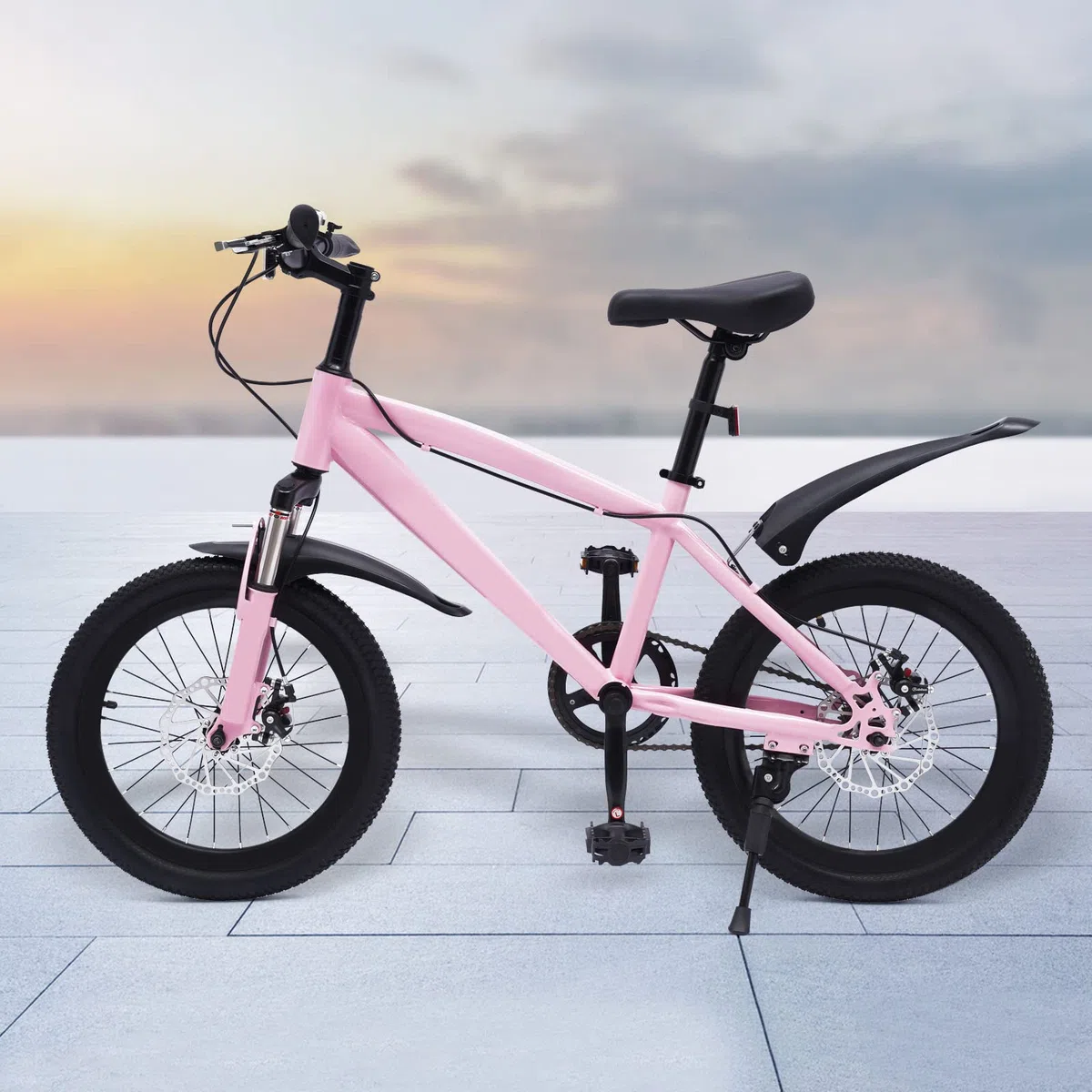 Bicicleta de montaña para niños de 18 pulgadas, para niños y niñas, para ocio y entrenamiento al aire libre, color rosa