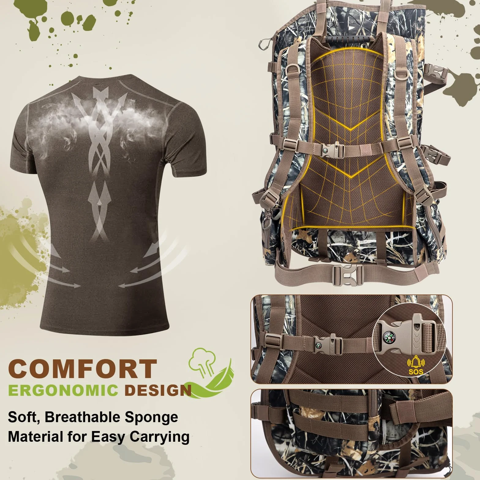 Mochila de caza para hombre, bolsa de caza con soporte para arco, mochila de caza de arco compuesto y bolsas de lona
