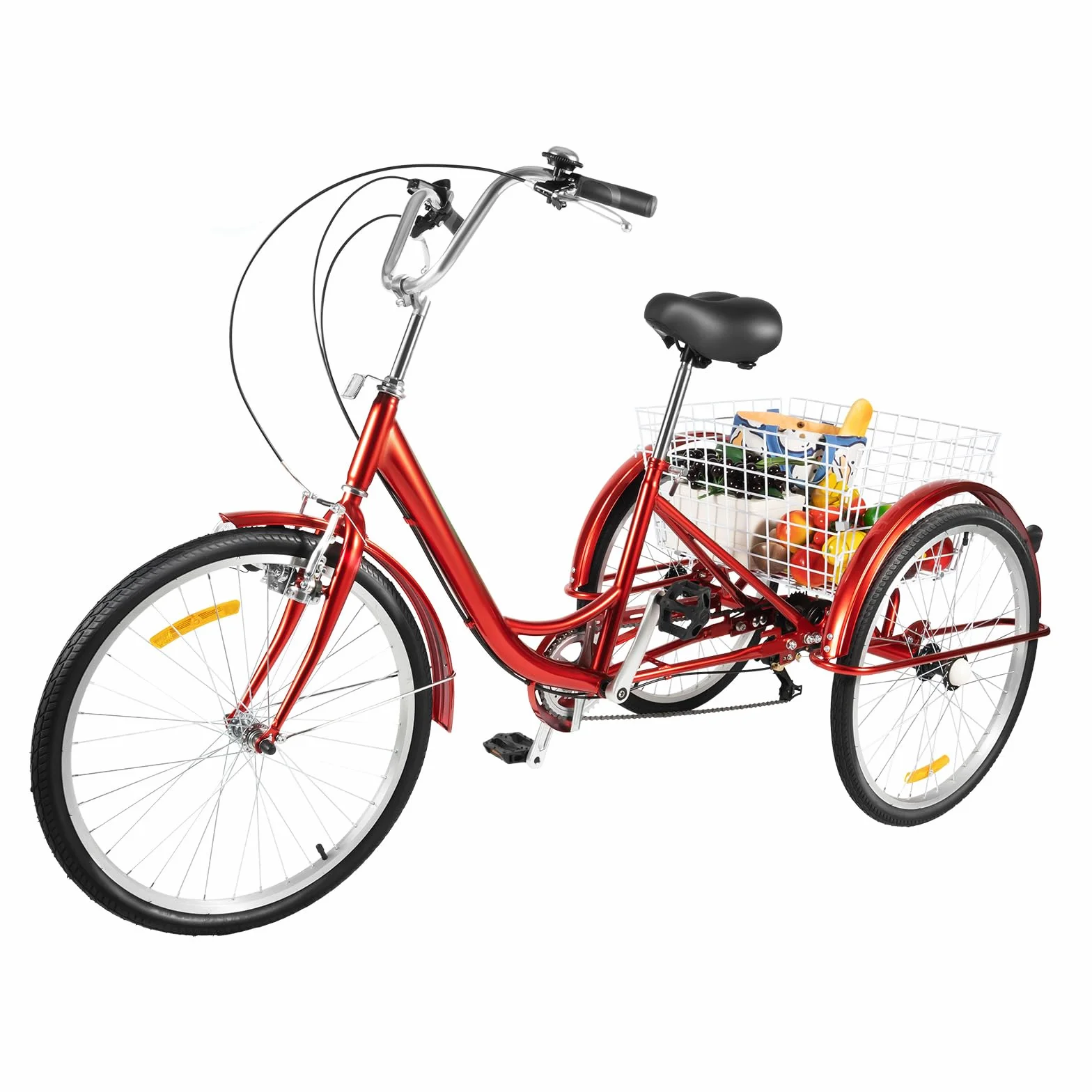 Triciclo para adultos, 20 pulgadas, 6 velocidades, 3 ruedas, con cesta de la compra, bicicleta para adultos, hasta 120 kg, triciclo de altura regulable, bicicleta de crucero para personas