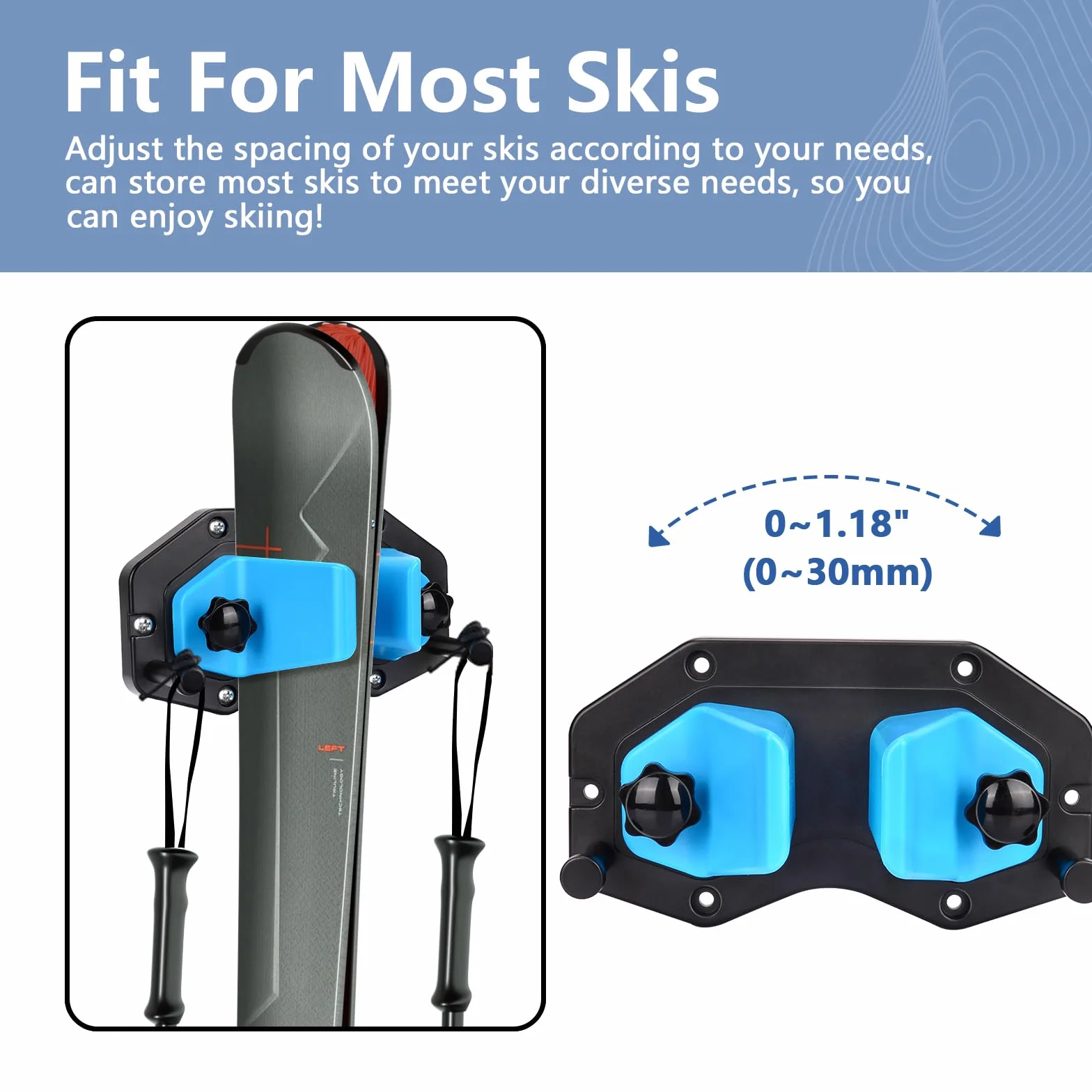 BOOSTEADY Soporte de Pared para Snowboard, Estante de Pared para Esquí y Snowboard Soporte tabla Snowboard Accesorios para Cualquier Esquí o Snowboard, 2 Piezas