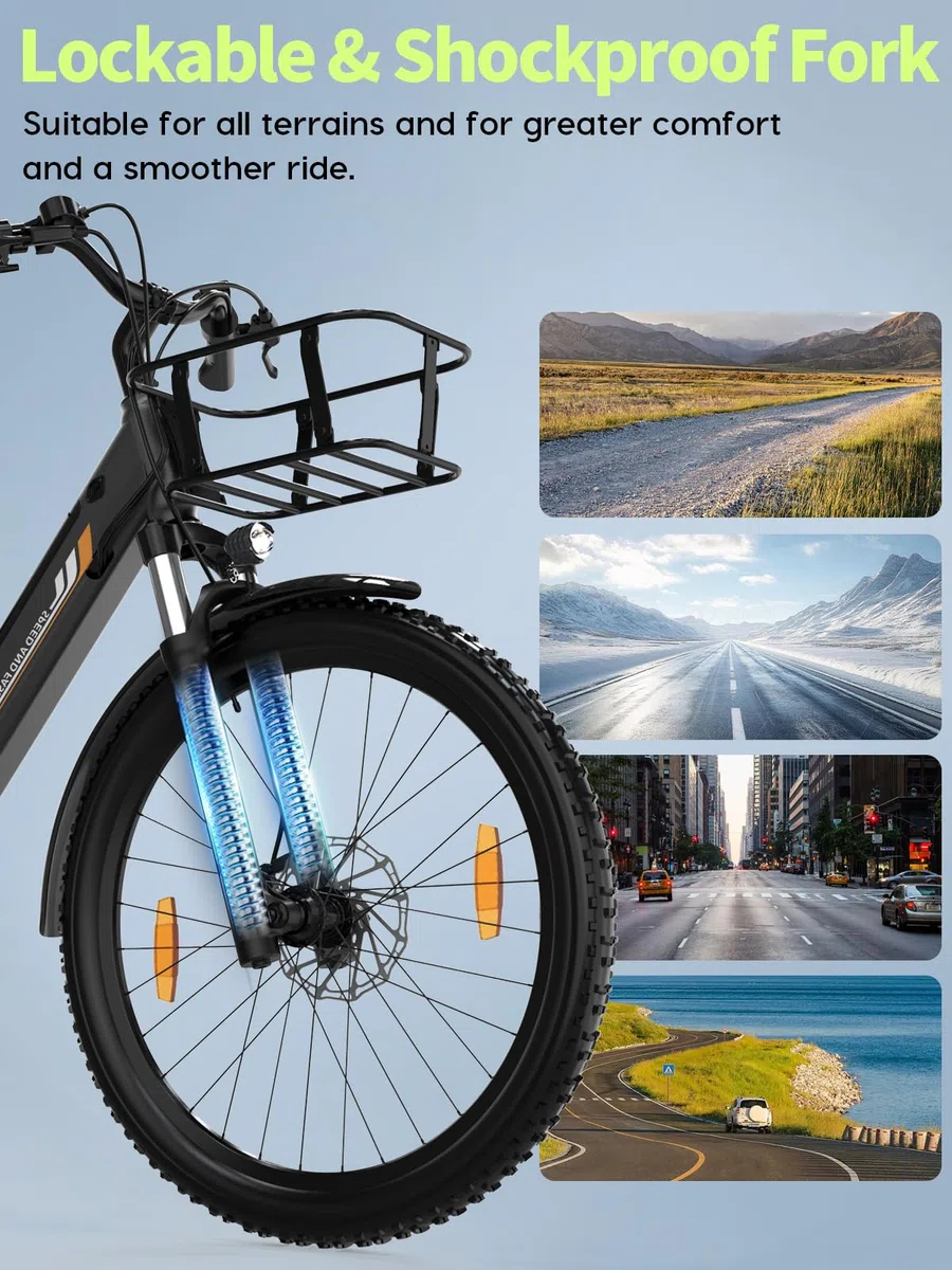 26" Bicicleta Eléctrica para Adultos, Motor de 250 W, batería extraíble de 36 V y 13 Ah, autonomía de hasta 100 km, 7 velocidades, Asistencia al pedaleo hasta 25 km/h (Gris)