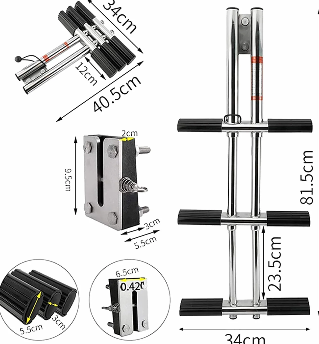 TREPPE - Escalera Telescópica de Acero Inoxidable para Barcos, 3 Escalones, para Piscina de Yates