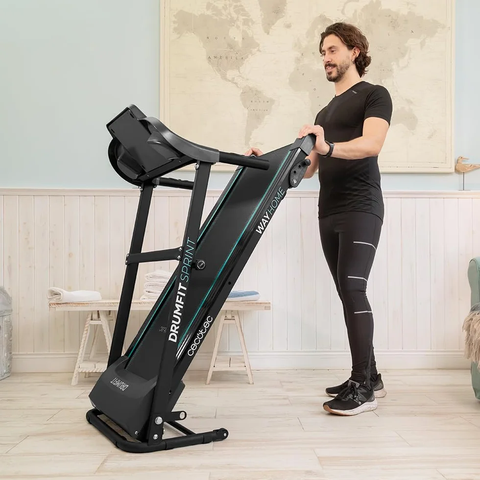 Cecotec Cinta de Correr Plegable DrumFit WayHome 1400 Sprint. 900 W, De 1 a 14 Km/h, 12 Programas Predefinidos, Panel de Control LCD, Superficie de Carrera de 110x40cm, Inclinación Manual