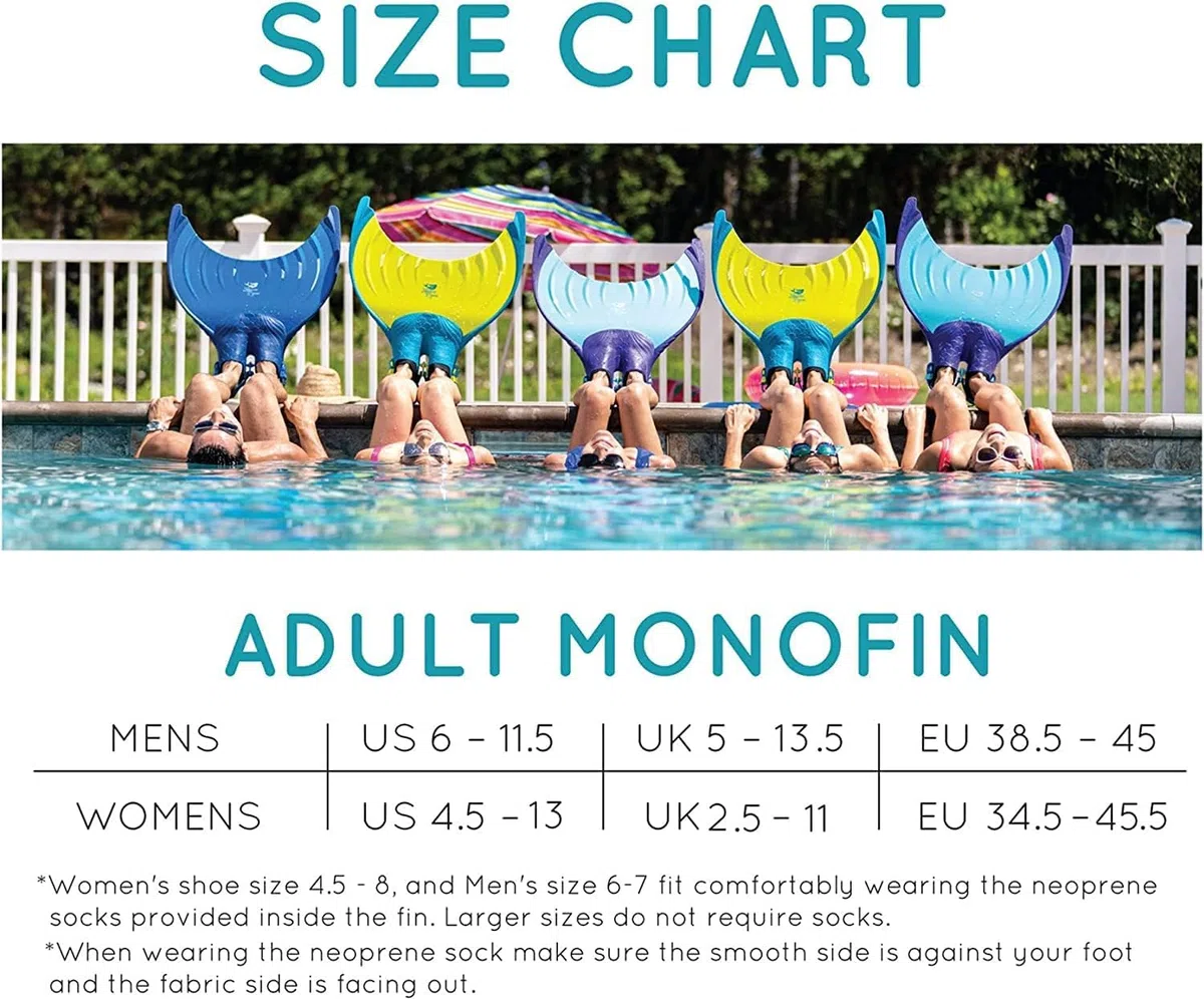 Mermaid Linden - Monaletas para Adultos - Diseñadas para Mujeres y Hombres - Ergonómico - Ajustable - Liberación rápida - Canales de Agua de Alta eficiencia Entrenamiento de Fitness