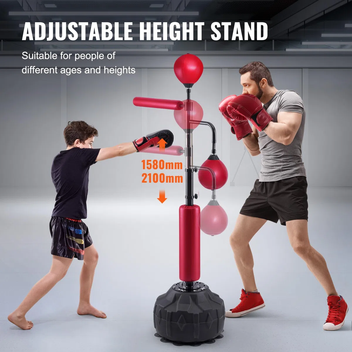 VEVOR Saco de Boxeo Con Soporte Ajustable 965 x 480 x 1580 mm Para Adolescentes y Adultos - Independiente Con Guantes Para Entrenamiento, Rojo