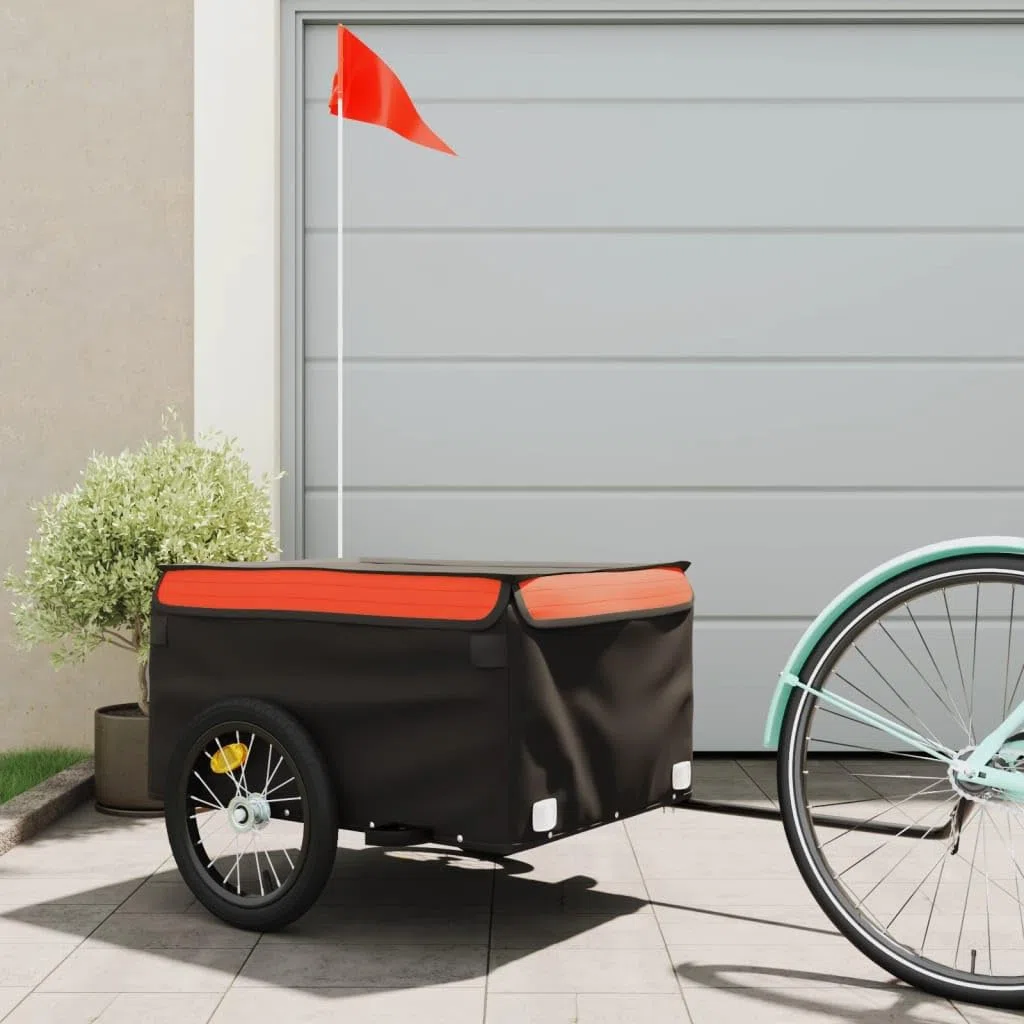 LAPOOH Remolque de Carga para Bicicleta Hierro Negro y Naranja 45 kg, Remolque Bici Perro, Remolque Bicicleta De Carga - 94082