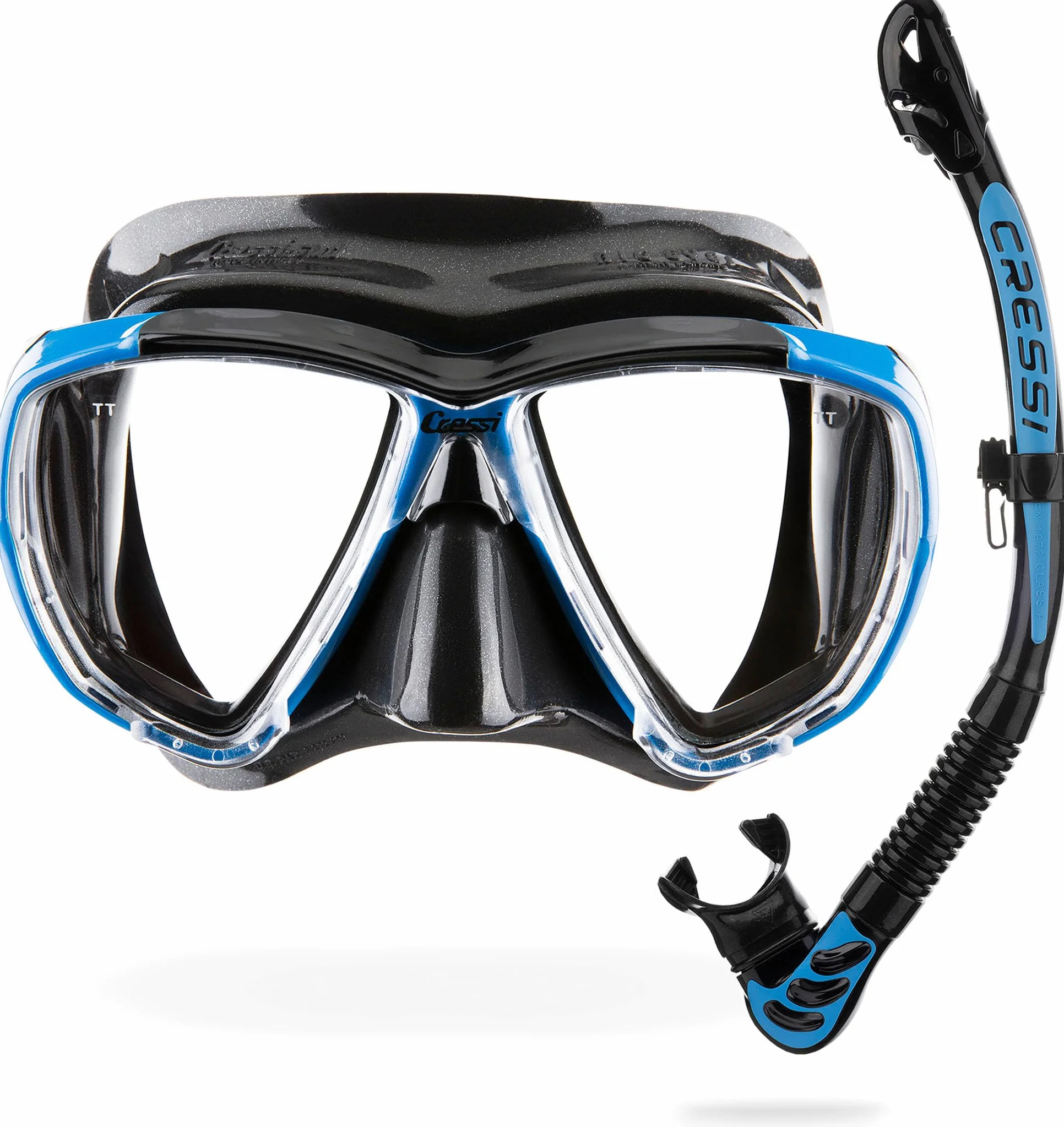 CRESSI Big Eyes+Alpha Ultra Dry Combo Black/Azure - Conjunto Máscara + Snorkel Alpha UD para Buceo y Snorkel, Negro/Azul Talla Única, Adultos