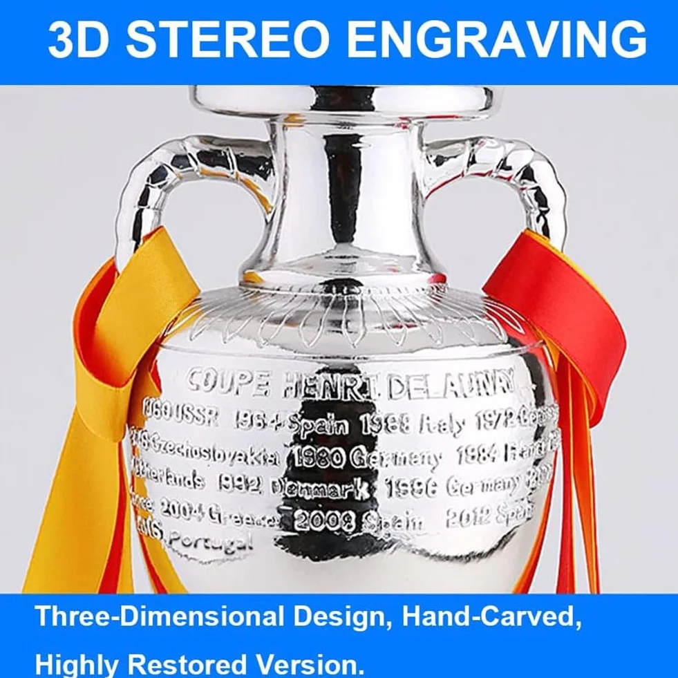 SWAYVES Réplica de Copa Delaunay, Trofeos de Fútbol, ​​Trofeo de Campeonato Europeo,Ccionables para Fanáticos, Escaparate de Exhibición de Resina para Oficina, Recuerdo/32Cm