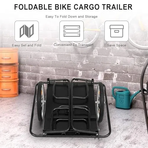 Remolque de carga para bicicleta, resistente, capacidad de carga de 60 kg, diseño plegable, enganche universal para un transporte cómodo