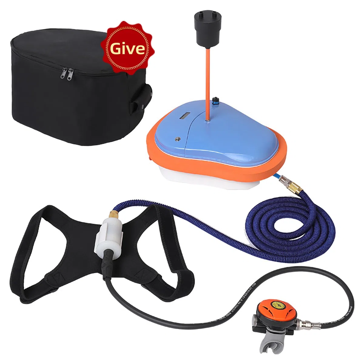 TUXING Ventilador de buceo, tanque de buceo recargable portátil impermeable de 45 minutos, buceo sin tanques, con tubo telescópico de 10 m y regulador de respiración de 52 litros/min para esnórquel
