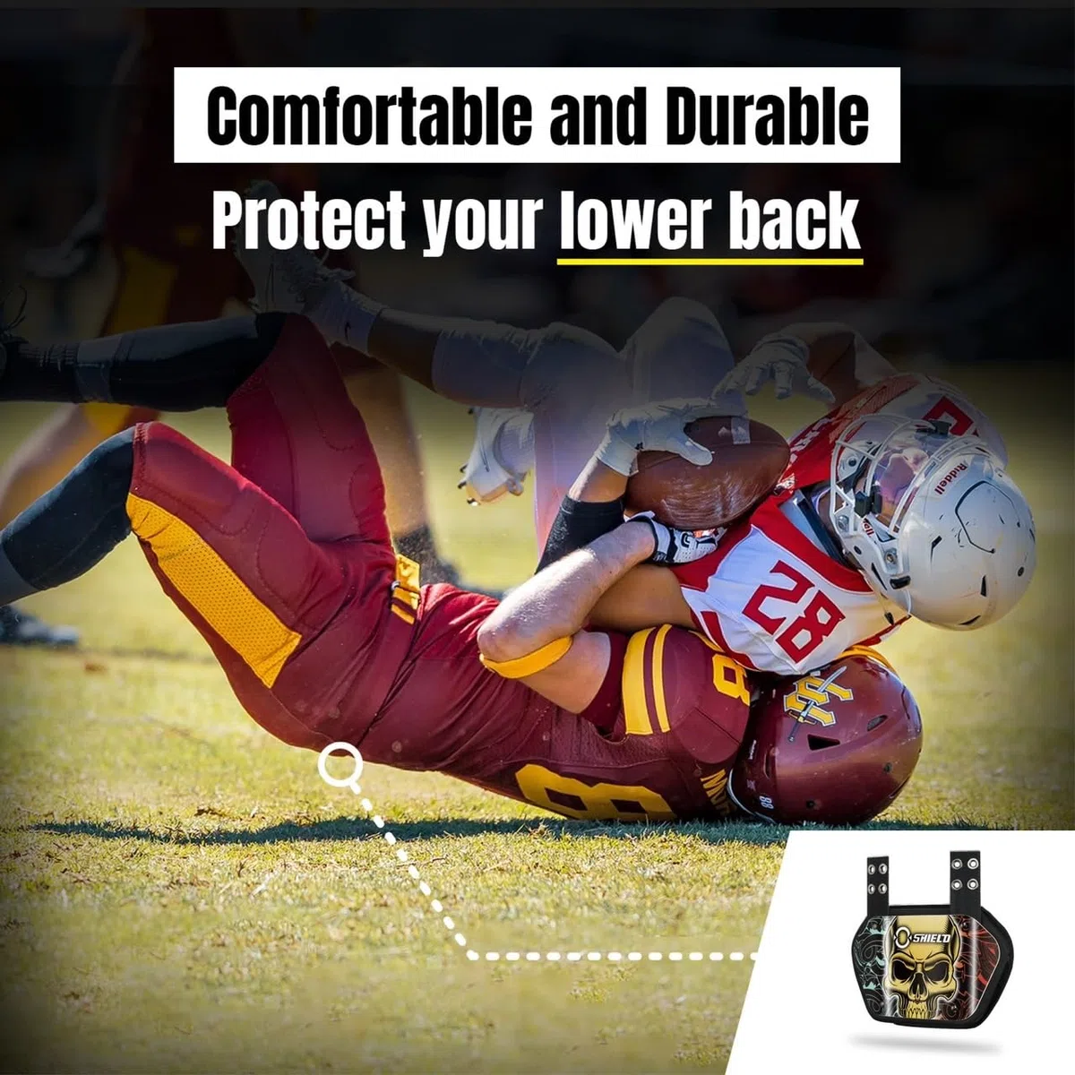O Shield Power Skull - Placa trasera de fútbol, almohadillas de espalda baja para jugadores de fútbol, protector trasero, ajuste universal
