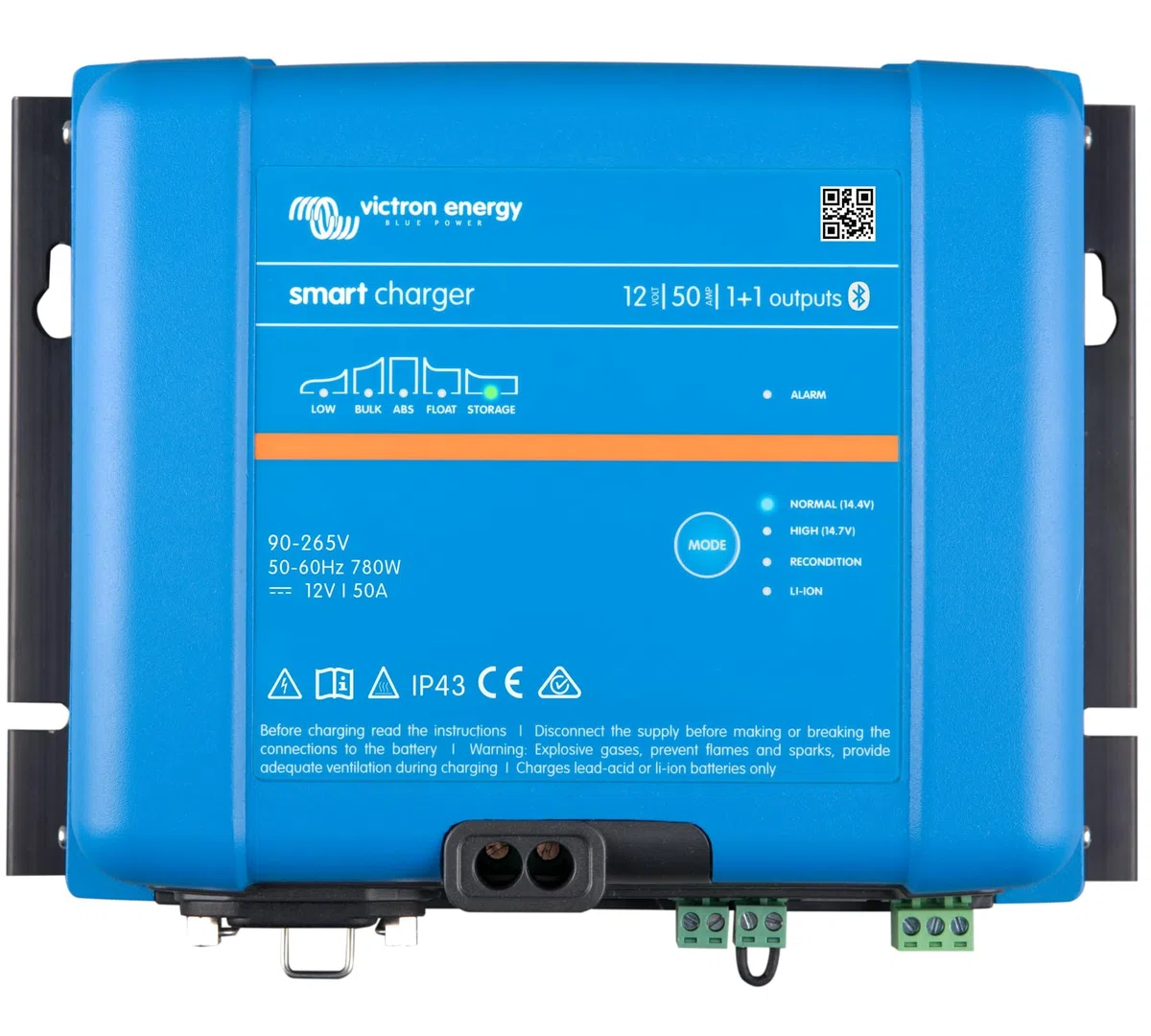 Victron Energy Smart IP43 12-Voltios 30 amperios 120-240V (1+1) Cargador de Batería de Salida, Bluetooth