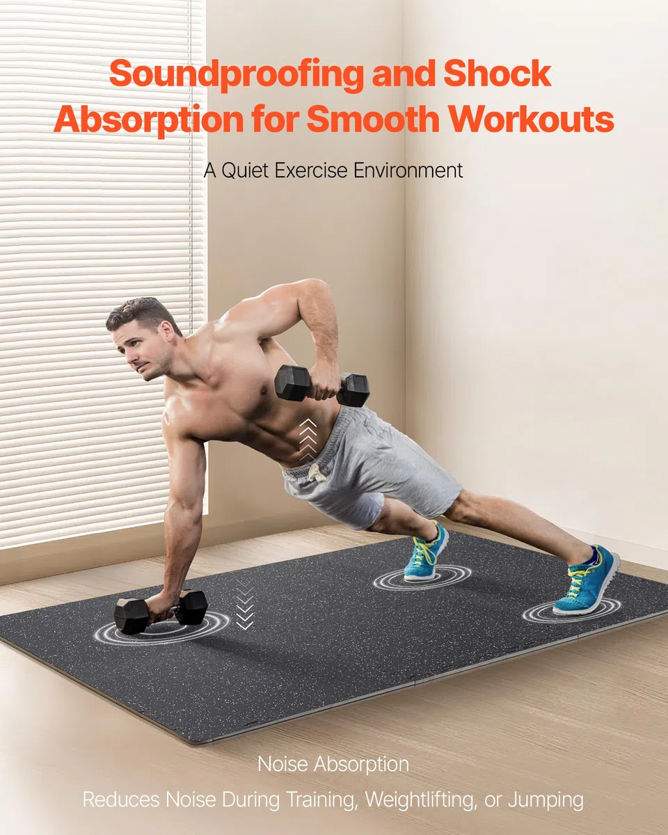 VEVOR Alfombrillas de Gimnasio de 610 x 610 x 14 mm, 25 Baldosas de Goma con Espuma EVA con Una Cobertura de 9,3 m² y Diseño de Rompecabezas Entrelazado para Gimnasio, Hogar, Garaje, Blanco y Negro