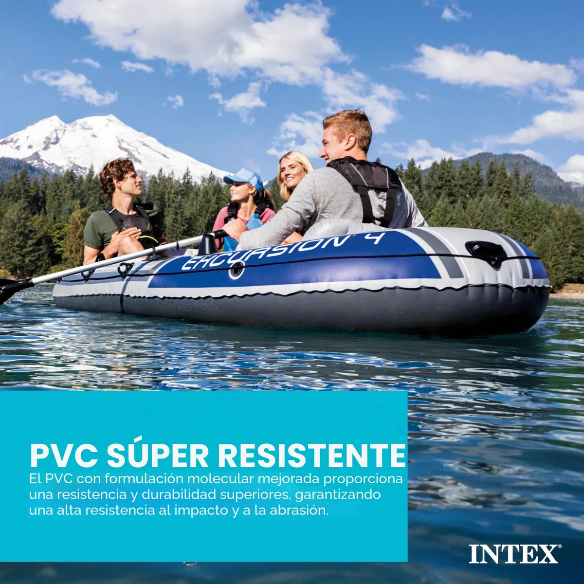 Intex Excursion - Serie de Botes inflables: Incluye remos de Lujo de 54 Pulgadas y Bomba de Alto Rendimiento, PVC superresistente, Asientos Ajustables con Respaldo, Soportes para cañas de Pescar,
