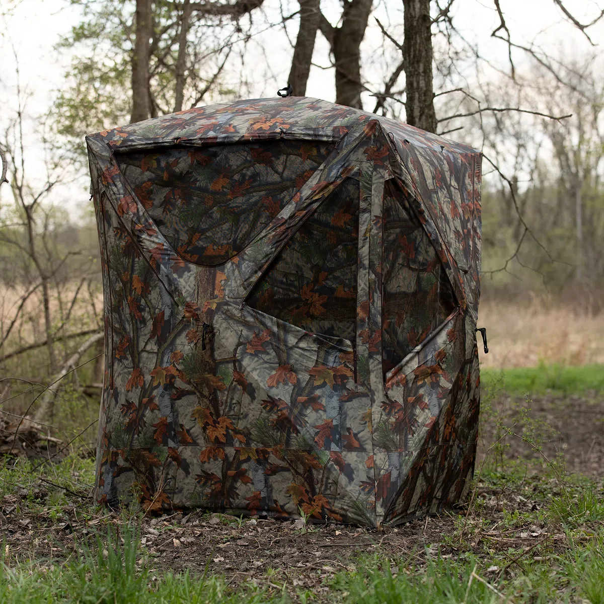 Barronett Blinds Prowler 300, persiana de caza portátil, persiana de cubo alto, disparar mientras estás de pie, ligera, para 2 personas, bosque de sendero de sangre, 80 x 75 x 75 pulgadas, PR300BT