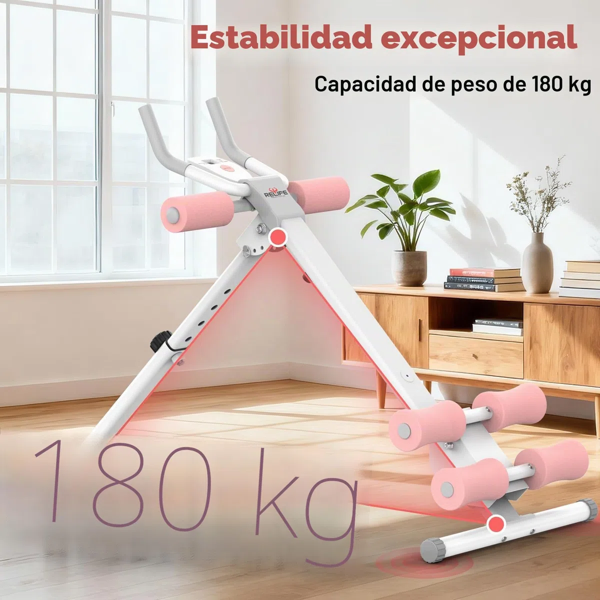 RELIFE REBUILD YOUR LIFE Máquina de entrenamiento abdominal AB plegable para entrenamiento de fuerza, entrenador de abdominales para gimnasio en casa 180kg (Rosa)